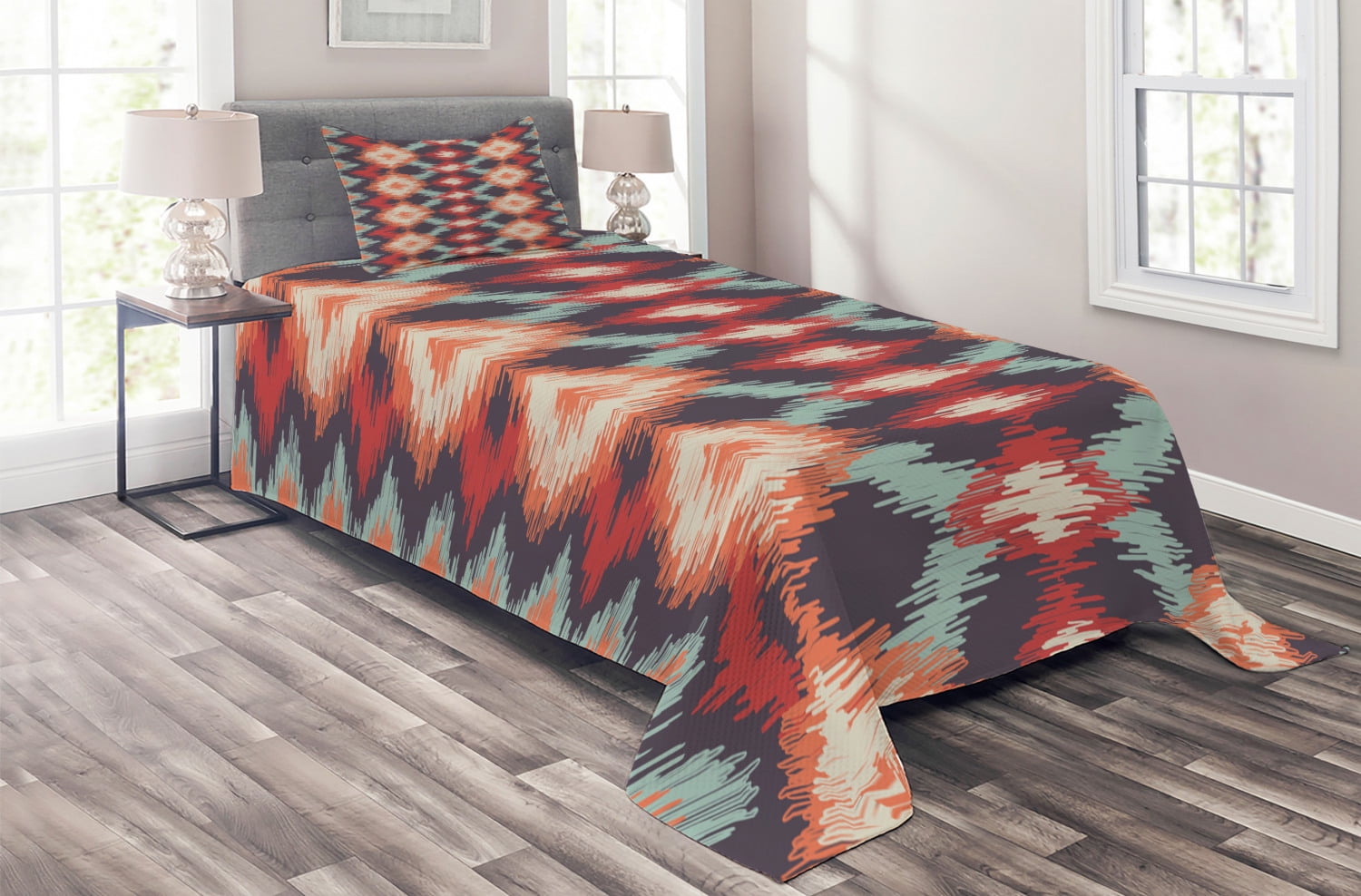 Ikat Coverlet Set Twin Size, Oriental Double Batik TieDye Weaving