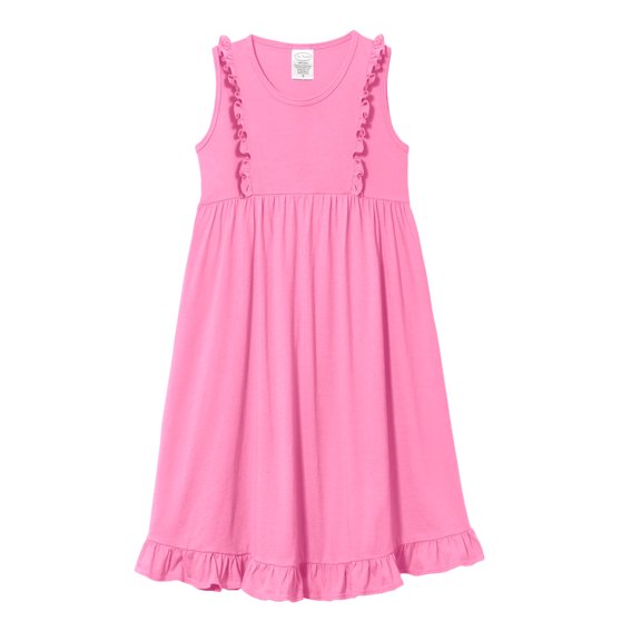 Made in USA Girls Soft Cotton Jersey Flutter Tank Dress | Medium Pink