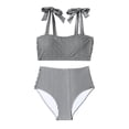 thumbnail image 5 of Maqroz Modest Swimwear for Women 2 Piece Striped Swimsuits High Waisted Square Neck Bathing Suits Cute 2026 Trendy Knot-Front Bikini Set, 5 of 6