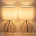 thumbnail image 2 of Rose Gold Bedside Nightstand Lamp Hollow Base with Fabric Shade, 2 of 7