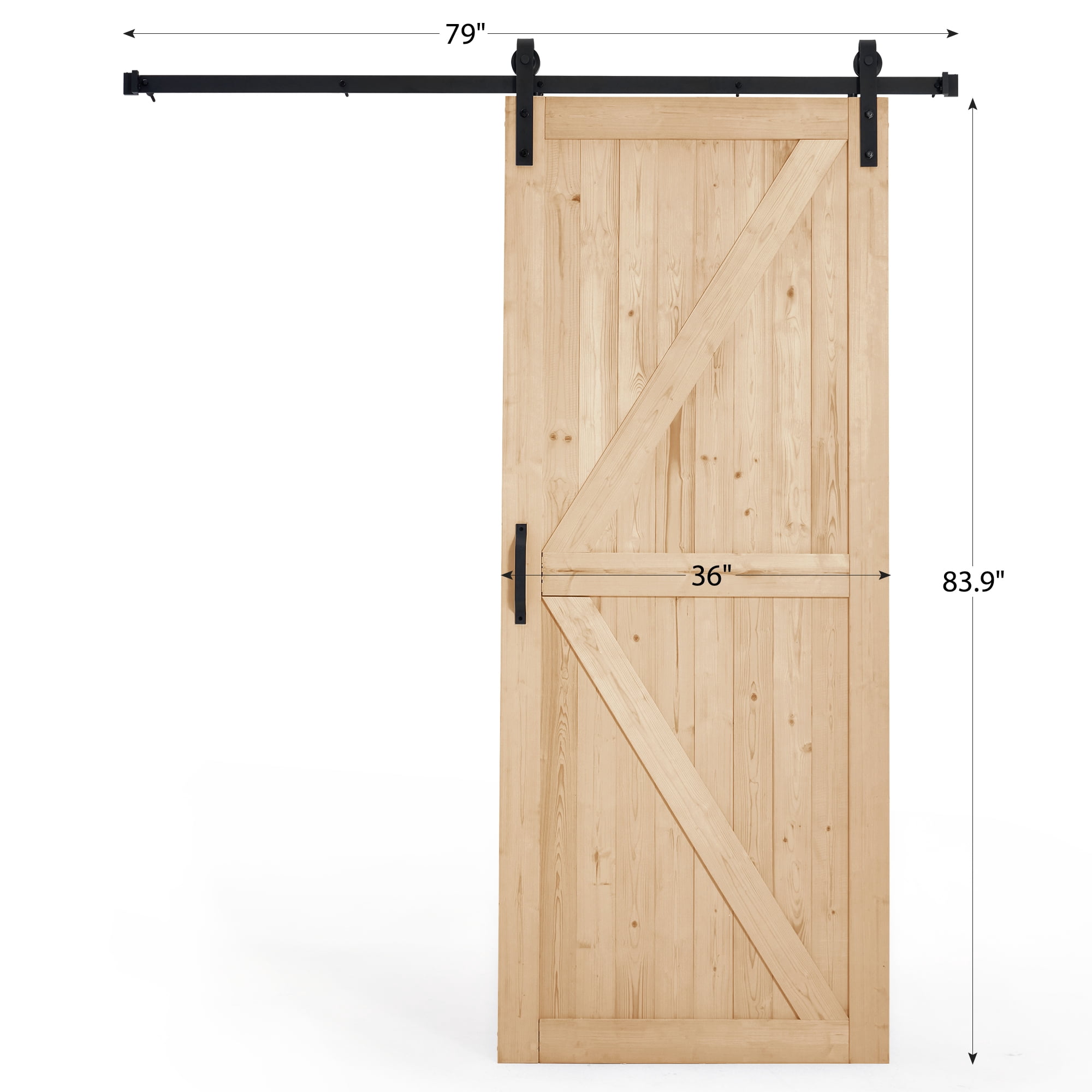 MELLCOM 36x84in Spruce Sliding Barn Door with 6.6FT Hardware Kit, DIY Stainable for Closet & Interior Rooms, Natural