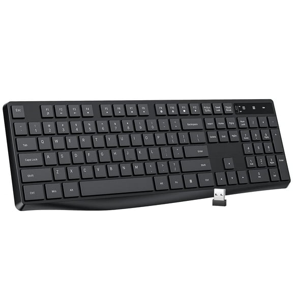 Lovaky MK98 Wireless Keyboard, 2.4G Ergonomic, Computer Keyboard, Enlarged Indicator Light, Full Size PC Keyboard with Numeric Keypad for Laptop, Desktop, Surface, Chromebook, Notebook, Black