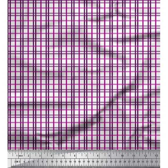 Soimoi Purple Silk Fabric Window Pane Check Decor Fabric Printed Yard 42 Inch Wide