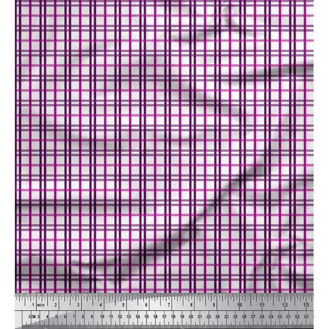 Soimoi Purple Cotton Voile Fabric Window Pane Check Print Sewing Fabric Yard 42 Inch Wide