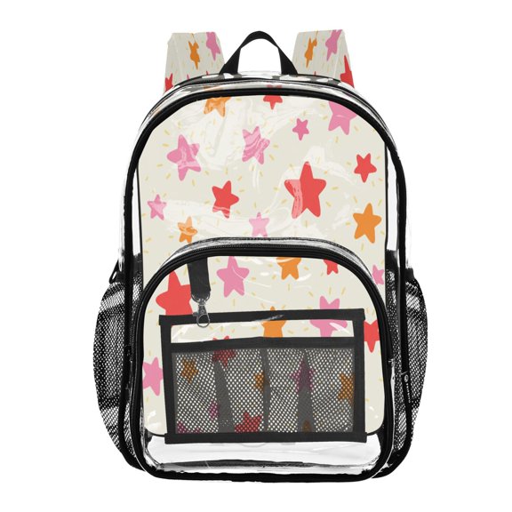 PVC Transparent Backpacks Clear Backpack for Travel and Outings Orange and Red Stars