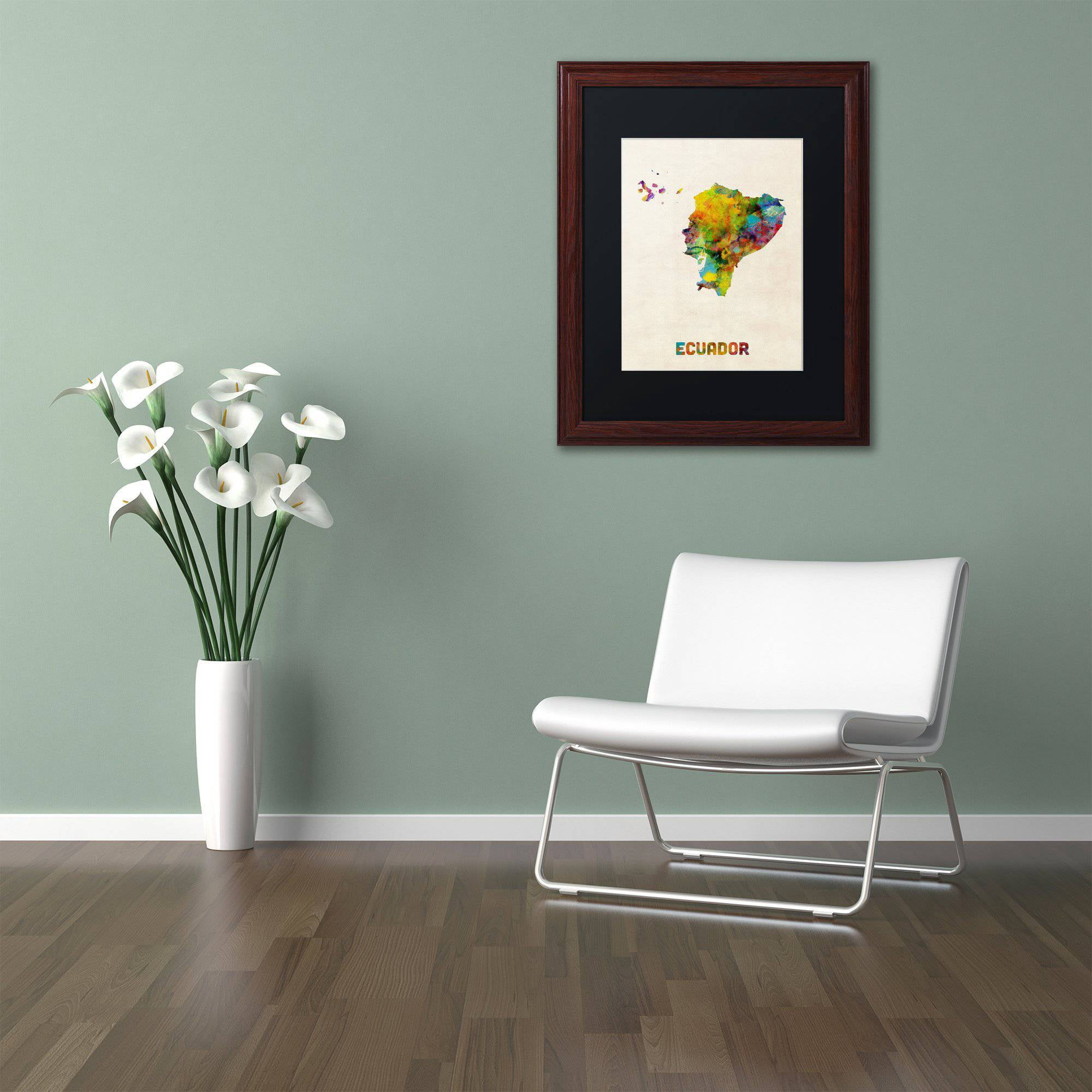 Trademark Fine Art "Ecuador Watercolor Map" Canvas Art by Michael Tompsett Black Matte, Wood Frame