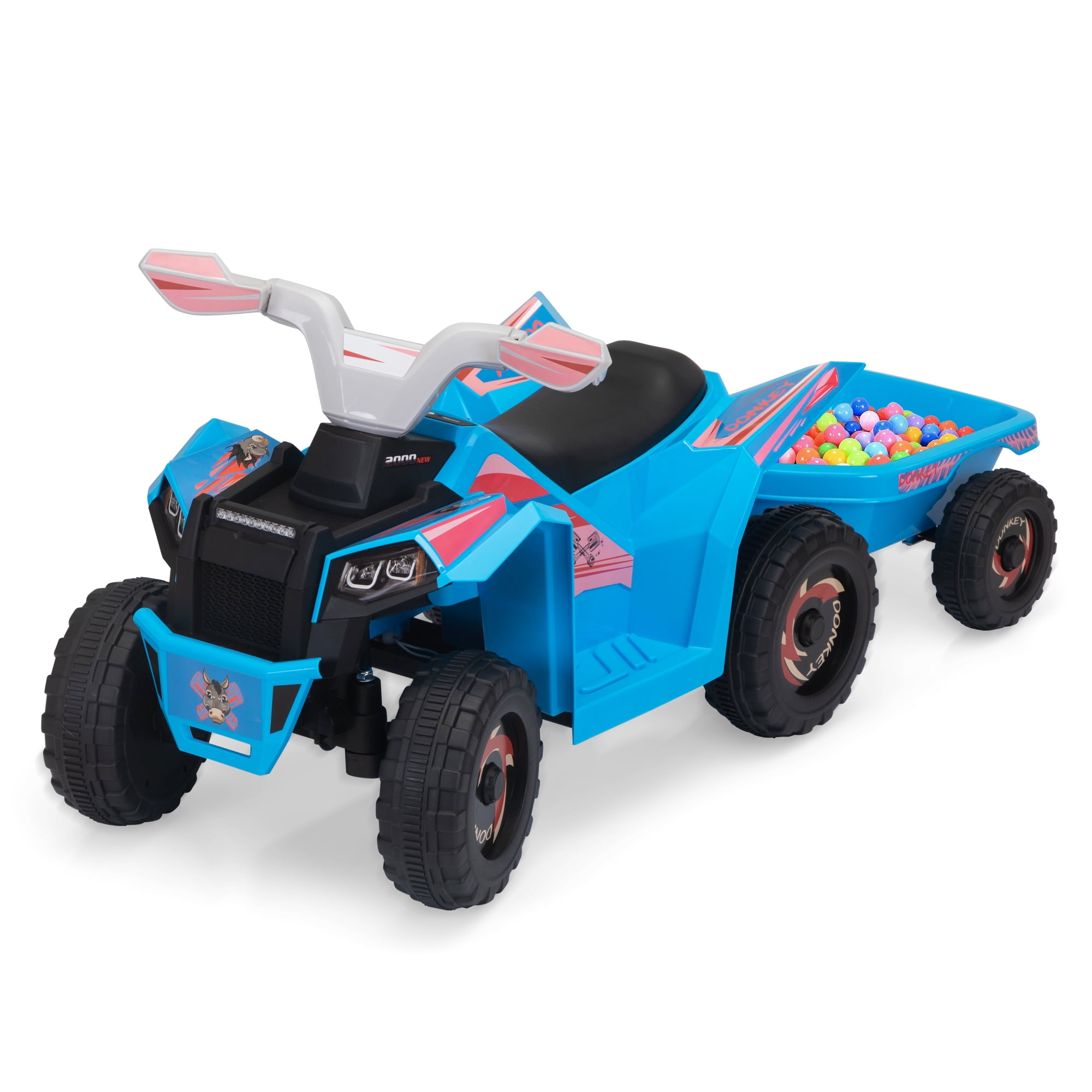 TOBBI 6V Kids Ride on ATV Quad Battery Powered 4-Wheeler Toy Car W/ Trailer, Bluetooth, MP3, Horn, Blue
