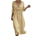 thumbnail image 3 of Womens Summer Dresses Plus Size V-Neck 3/4 Sleeve Boho Summer Casual Loose Tent Dress Beach Vacation Outfits, 3 of 9