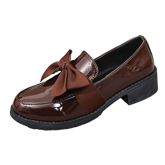 Ballerines Brunes pour Femmes à Bout Rond, à Enfiler, Détail Nœud, Semelle Épaisse, Chaussures Décontractées Confortables