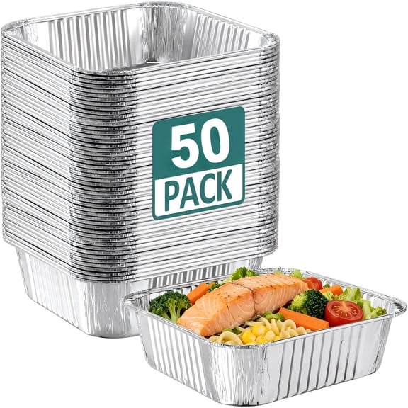 50 Pack 8x8 Disposable Aluminum Pans - Square Foil Pans, Aluminum Tin Foil Baking Pan, Food Containers for Baking, Cooking, Heating Cakes, Bread