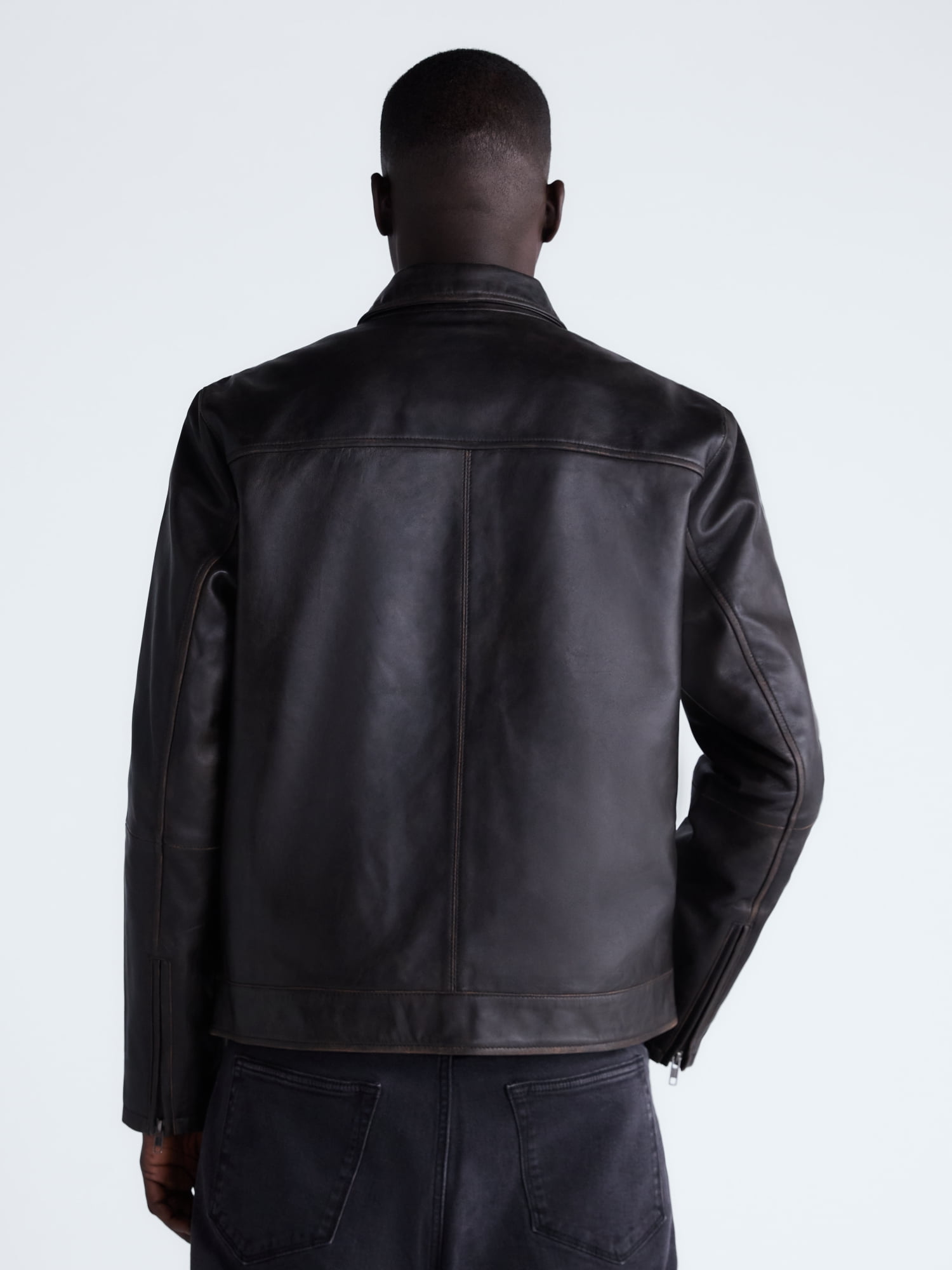 Free Assembly Men's Leather Jacket with Zip Pockets, Sizes XS-2XL