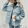 thumbnail image 2 of JGGSPWM Womens Shacket Jacket Shirts Solid Flat Pocket Long Sleeve Trendy Turndown Collar Buttons Fall Spring Casual Outwear Blue XL, 2 of 7