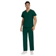 thumbnail image 2 of Men's Workwear Scrubs 2-Piece Uniform Set, Solid Color Cross V-Neck Short Sleeve Pocket Tee and Pants, For Medical Nursing Professionals,Dark Green,M, 2 of 4