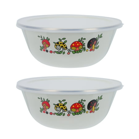 

2 Sets Old-fashioned Enamel Bowl Salad Bowl Storage Bowl Food Serving Bowl