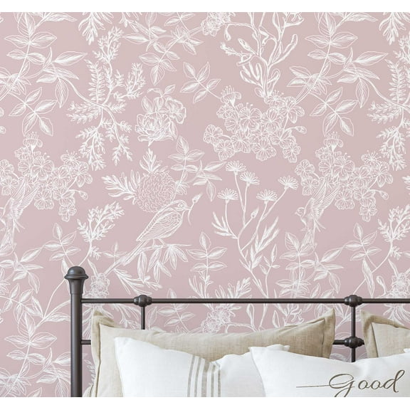 S4Sassy Removable Nature-inspired Waterproof Wall Wrap, Wallcover, Soft Watercolor Wildflowers Contact Paper for Walls, Cabinets, Dresser, Self Adhesive Vinyl Wallpaper Roll- Pink (25"x120")