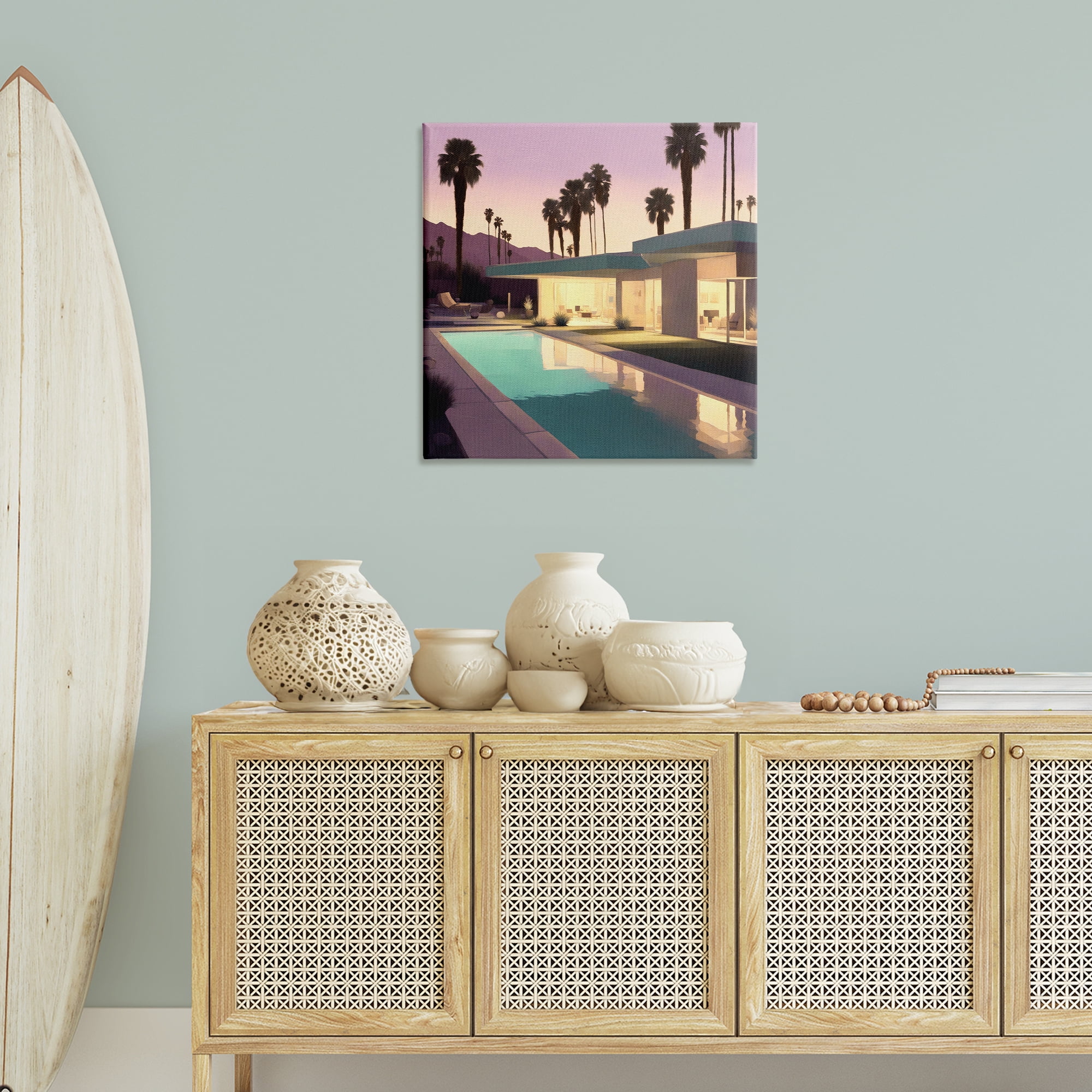 Stupell Industries Palm Trees & Pool Villa Landscape & Nature Painting Wrapped Canvas Art Print Wall Art, 30 x 30