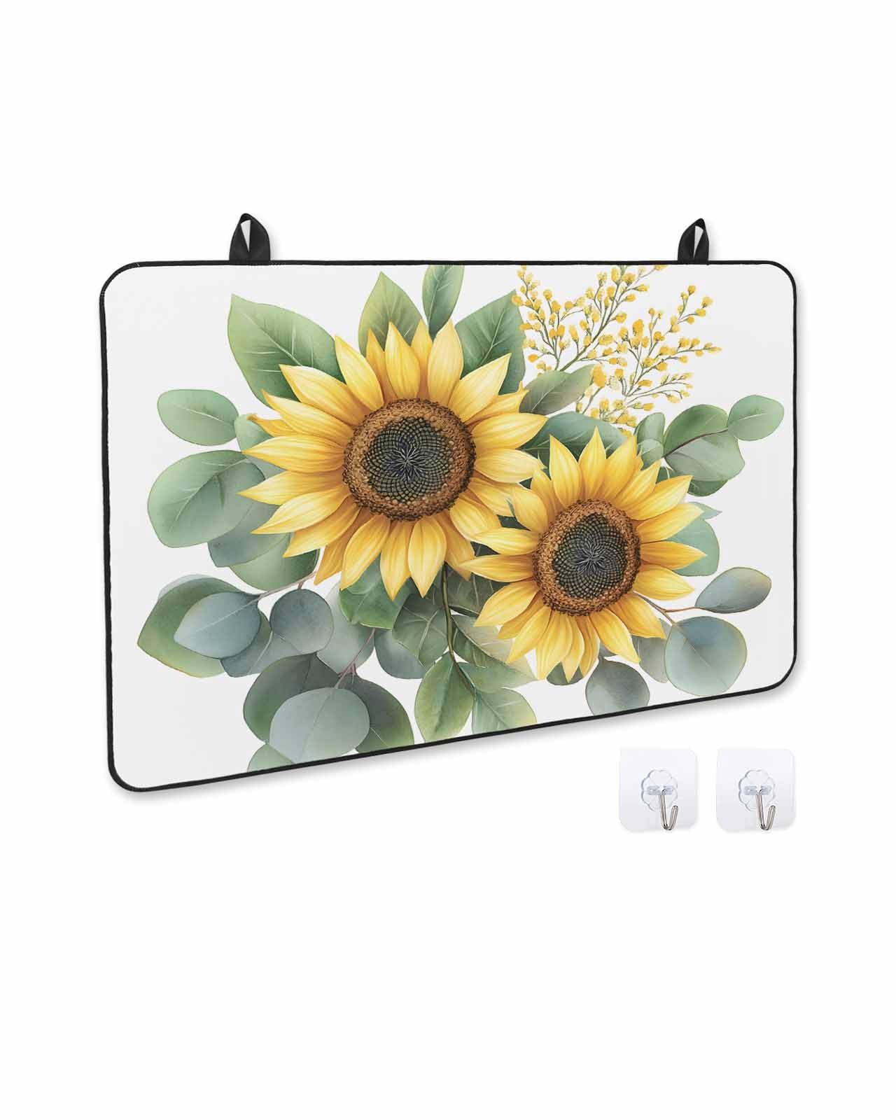 nqOlkjepod Large Induction Cooktop Protector Mat 28.5"x20.5", Sunflower Stove Top Covers for Electric Stove, Aesthetic&nbsp;Floral Plant Chic Green Eucalyptus Stove Burner Cover Mats Stove Cover