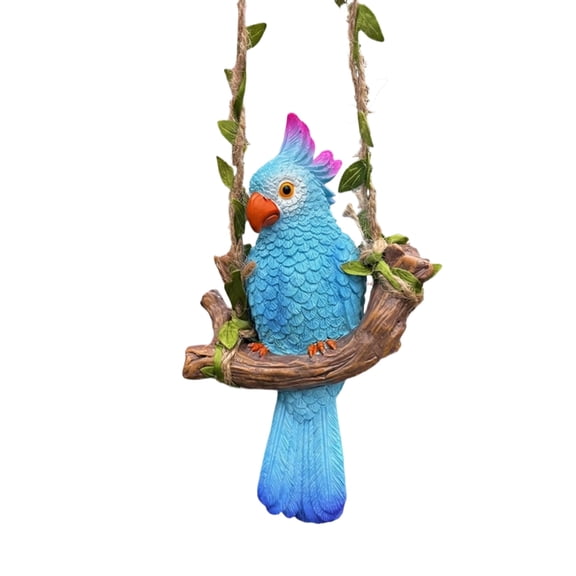 5.5in Hanging Parrot Swing Resin Garden Statue, Outdoor Bird Sculpture for Patio Balcony Yard Decoration, Lifelike Animal Ornament for Home Guesthouse Porch Decor