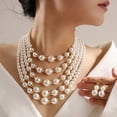 thumbnail image 4 of Pierced five strand gold and cream pearl statement necklace set, 4 of 4
