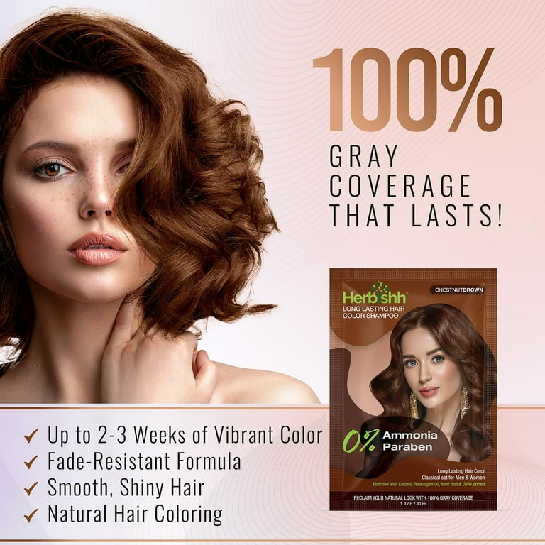 Herbishh Chestnut Brown Hair Color Shampoo, 3-in-1 Dye and