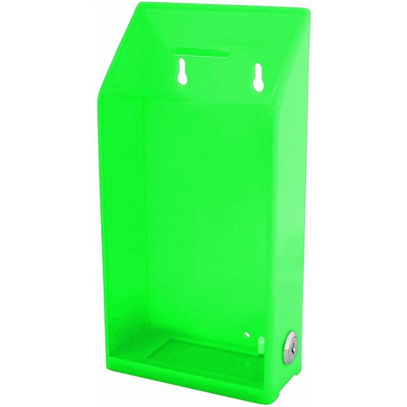 Rectangular Acrylic Donation Suggestion collection Box Pre Drilled Holes For Wall mounted Or Retail Countertop Tip Box with slant top 9.75 x 5 inches, Lock With set of keys (Neon Green)
