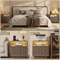 thumbnail image 6 of PAPROOS 22.8'' Large Fluted Nightstand, 2 Drawers Bedside Table with Charging Station and LED Light, Curved Corner Design Storage Night Stand End Table for Bedroom, Living Room, Brown Gray, 6 of 7