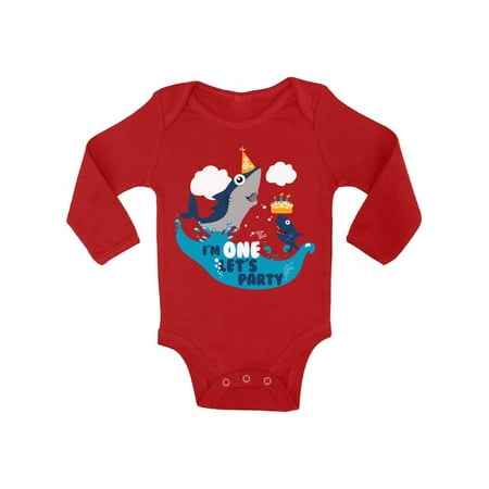 

Awkward Styles Shark One Piece 1st Birthday Baby Bodysuit Long Sleeve Baby BDay Gifts Shark Birthday Party Cute Gifts for 1 Year Old Cute Shark One Piece Top for Newborn Baby 1st Birthday Party