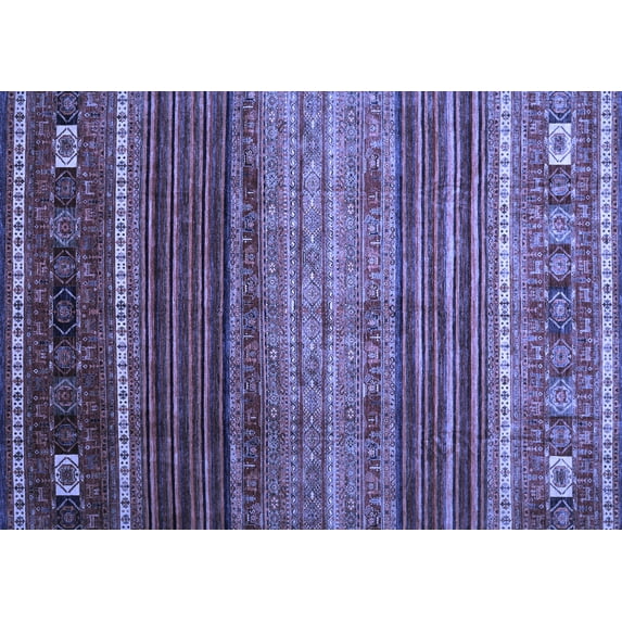 Ahgly Company Machine Washable Indoor Rectangle Oriental Blue Traditional Area Rugs, 7' x 9'