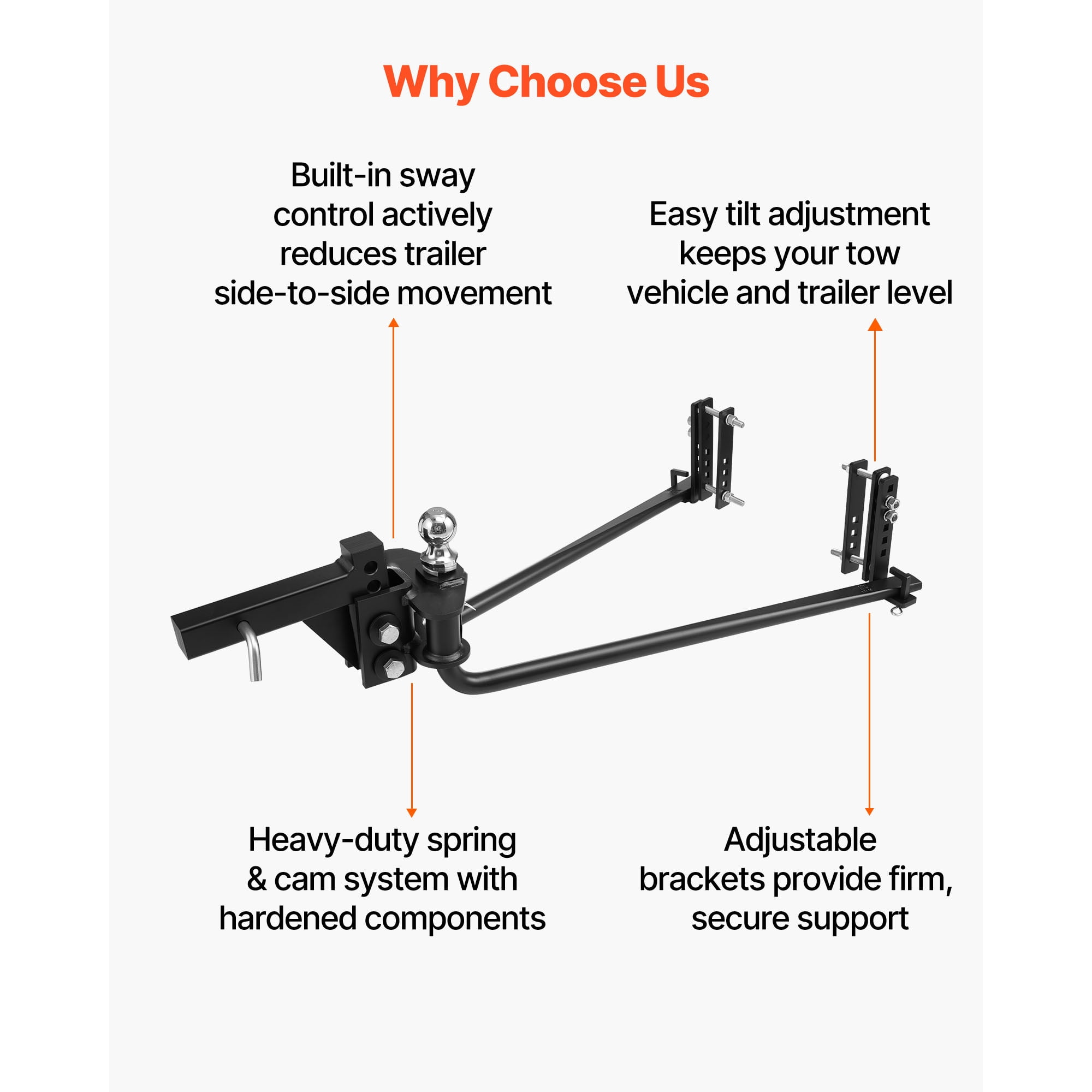 KFFKFF Weight Distribution Hitch, 6000 lbs Towing Capacity & 600 lbs Tongue Weight, Load Leveling Hitch Kit with Sway Control, Includes 2-inch Shank & 2-5/16-inch Ball for Trailer Stability