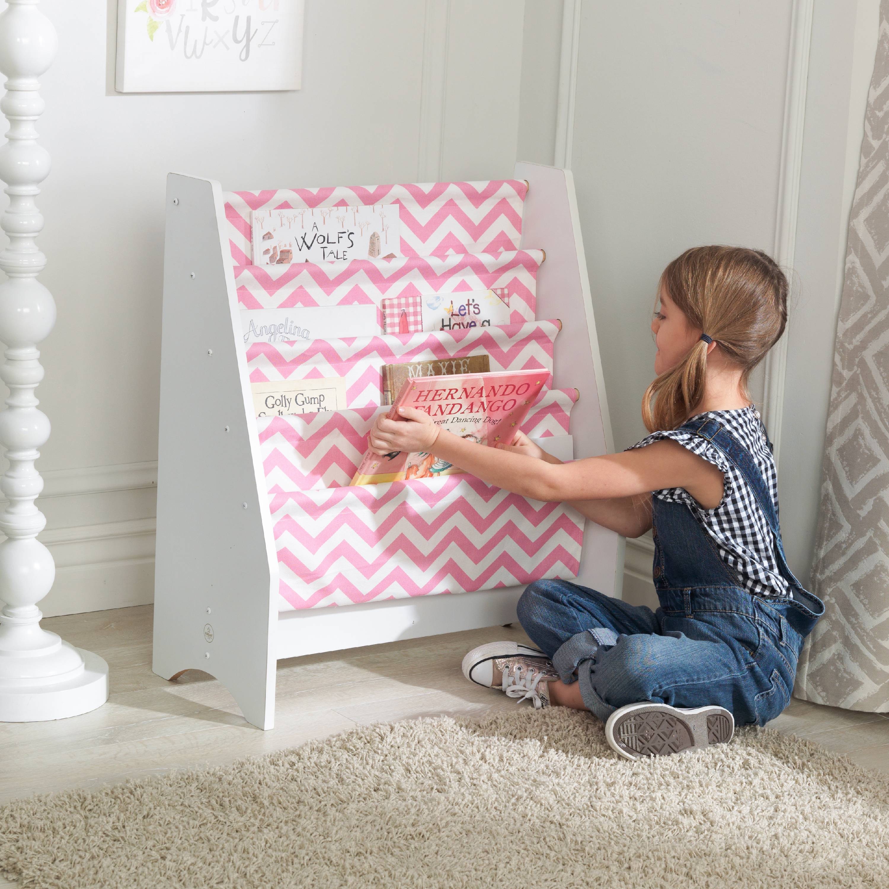 white sling bookshelf