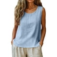 thumbnail image 1 of YAZHPA Hauts en Lin pour Femmes, Débardeurs en Coton et Lin pour Femmes, Chemises d'Été Sans Manches Décontractées à Col Rond, Bleu 2TG, 1 of 6