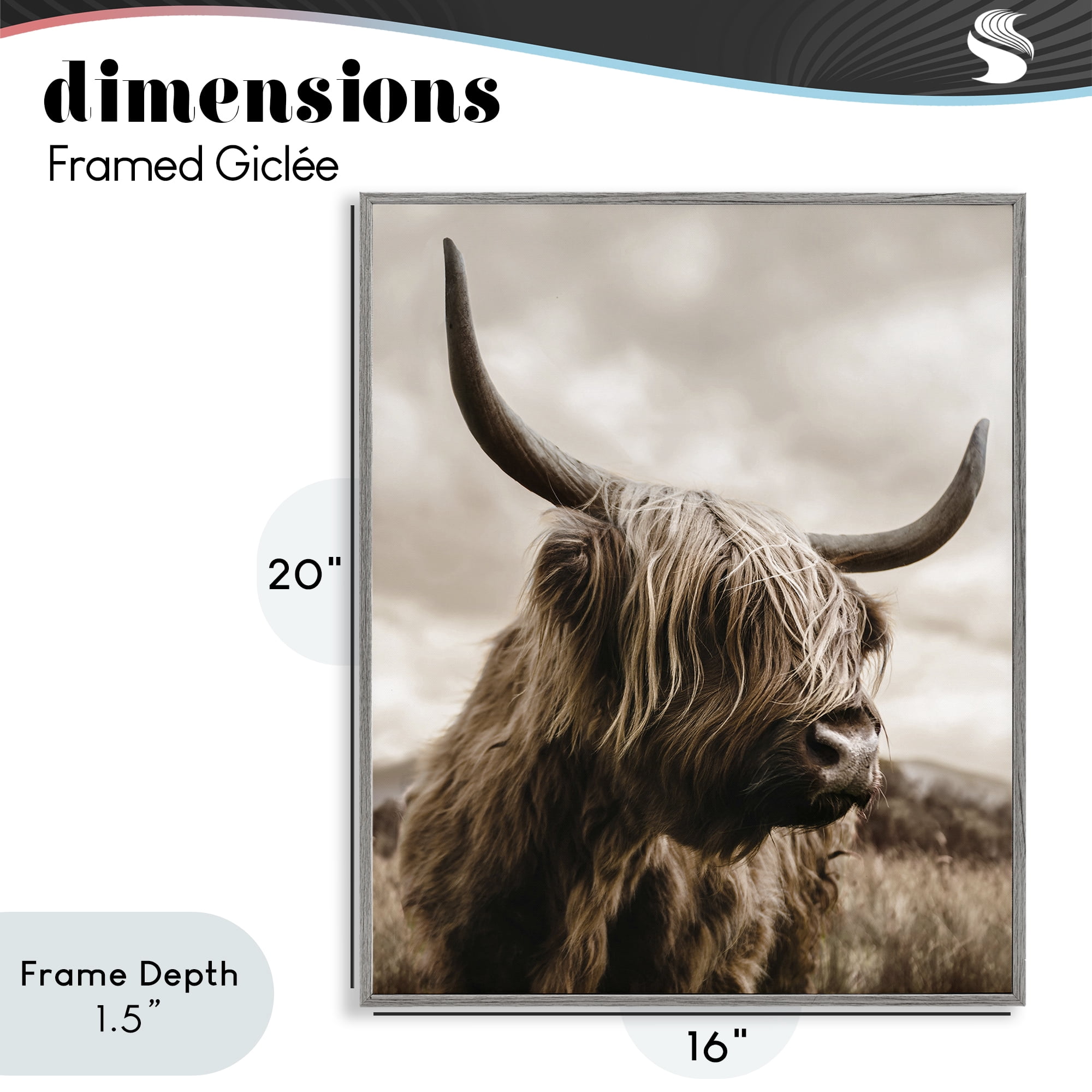 Stupell Industries Highland Cow on Windswept Moor Gray Framed Giclee Art, design by CAD Designs