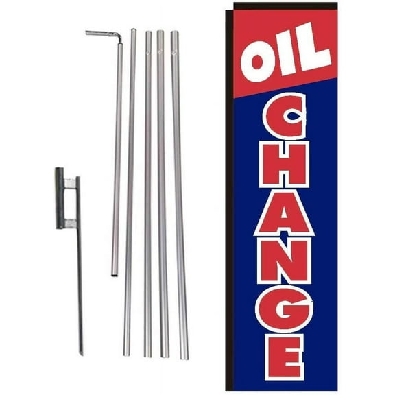 Oil Change Rectangle Feather Banner Flag with Pole Kit and Ground Spike for Outdoor Advertising, Signs for Auto Service and Repair Businesses