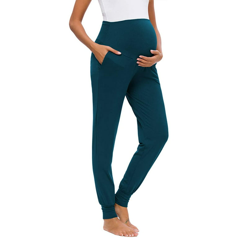 DTBPRQ Women's Maternity Athletic Joggers Quick Dry Wide Leg Palazzo Lounge  Pants Zipper with Pockets Scrub Pants Pregnancy Sweatpants 