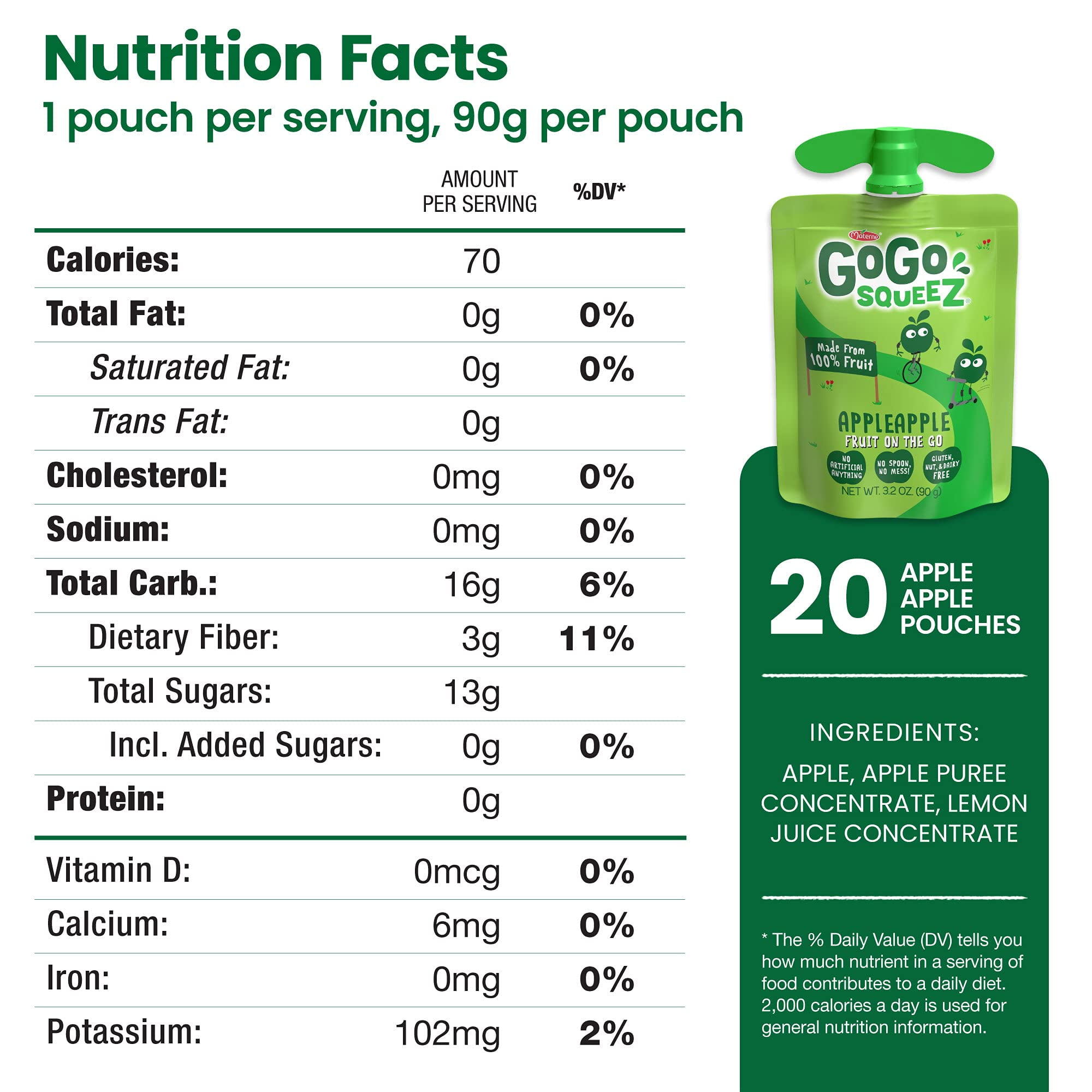 GoGo squeeZ Fruit on the Go, Apple Apple,Snacks for Kids - Nut & Dairy Free (Pack of 10)