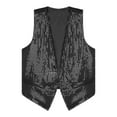 thumbnail image 4 of TiaoBug Men Sequin Vest Sleeveless Tuxedo Waistcoat Jacket With Hat Jazz Dance Costume Black XL, 4 of 7