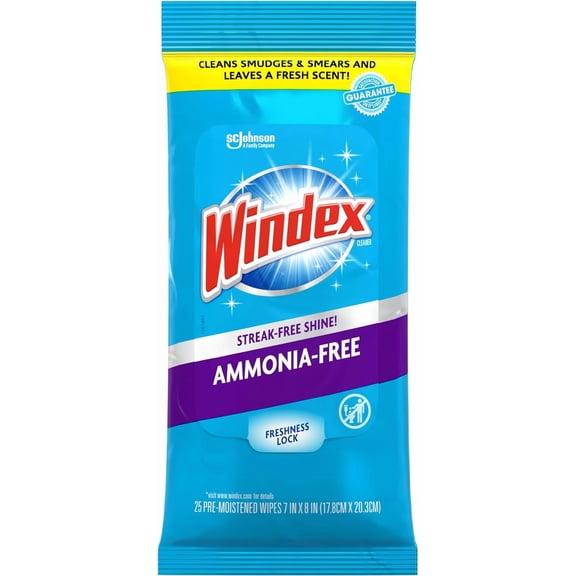 Wipes Glass Cleaning Ammonia Free, Pre-Moistened Wipes for Cleaning All Glass Surfaces, Crystal Rain Fresh Scent, 25 Count