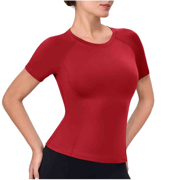 Camiseta de Manga Corta de Yoga para Mujeres Color Sólido Moda Casual Respirable Apretado Deportivo de Alta Elasticidad Camiseta de Carrera de Manga de Raglan Cuello Redondo Top de Manga Corta de Muj