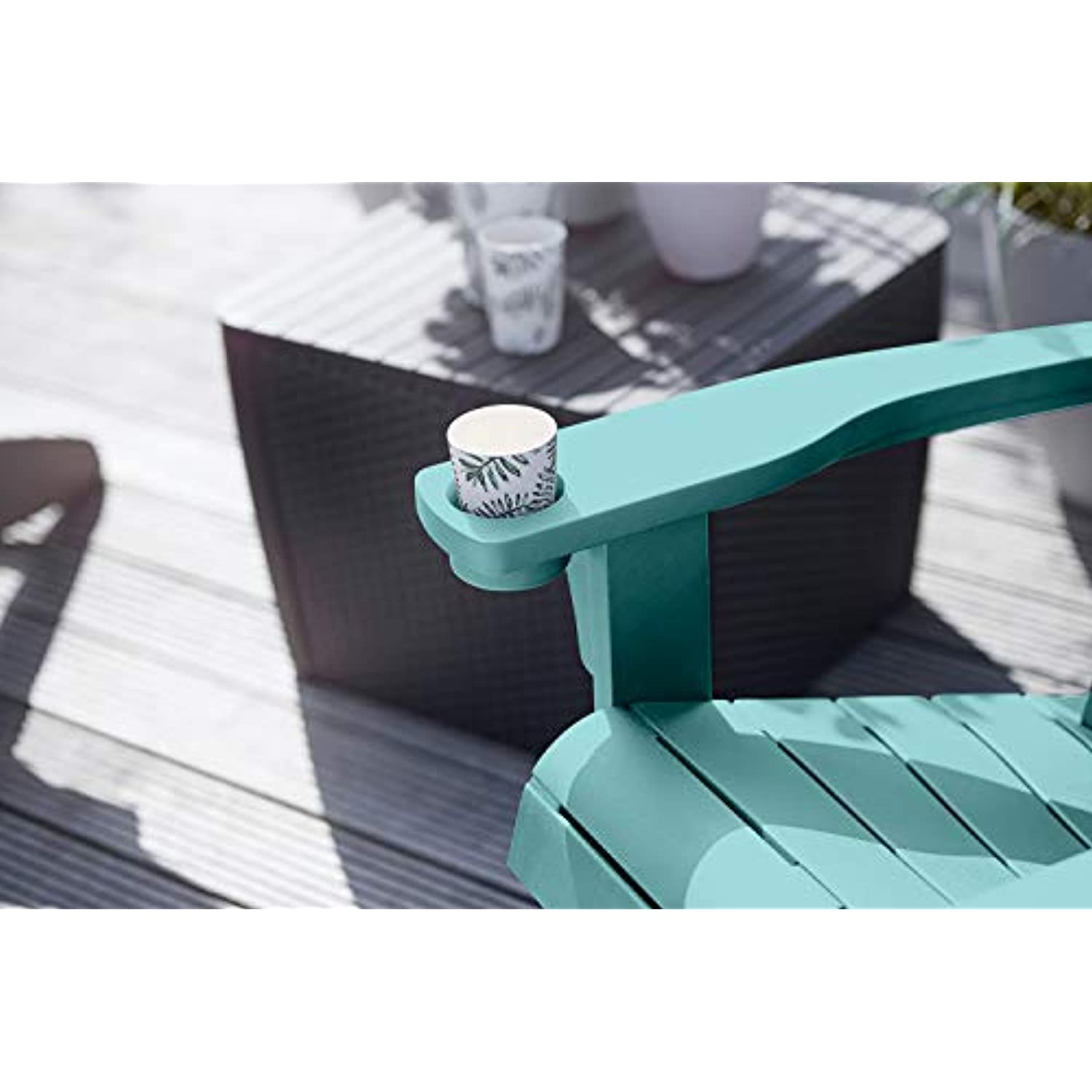 Keter Alpine Adirondack Resin Outdoor Furniture Chairs with Cup Holder Perfect for Patio Seating, Teal