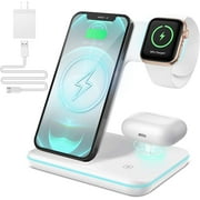 CAVN 3 in 1 Wireless Charger Station with QC3.0 Adapter Compatible with iPhone 12/12Pro/11/11Pro/X/XR/XS/8 Plus / Apple