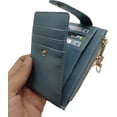 thumbnail image 3 of Tarjetero de piel para mujer con compartimento para monedas, cartera, tarjetero y tarjetero para hombre y mujer, azul JFHHH pequeña, 3 of 5