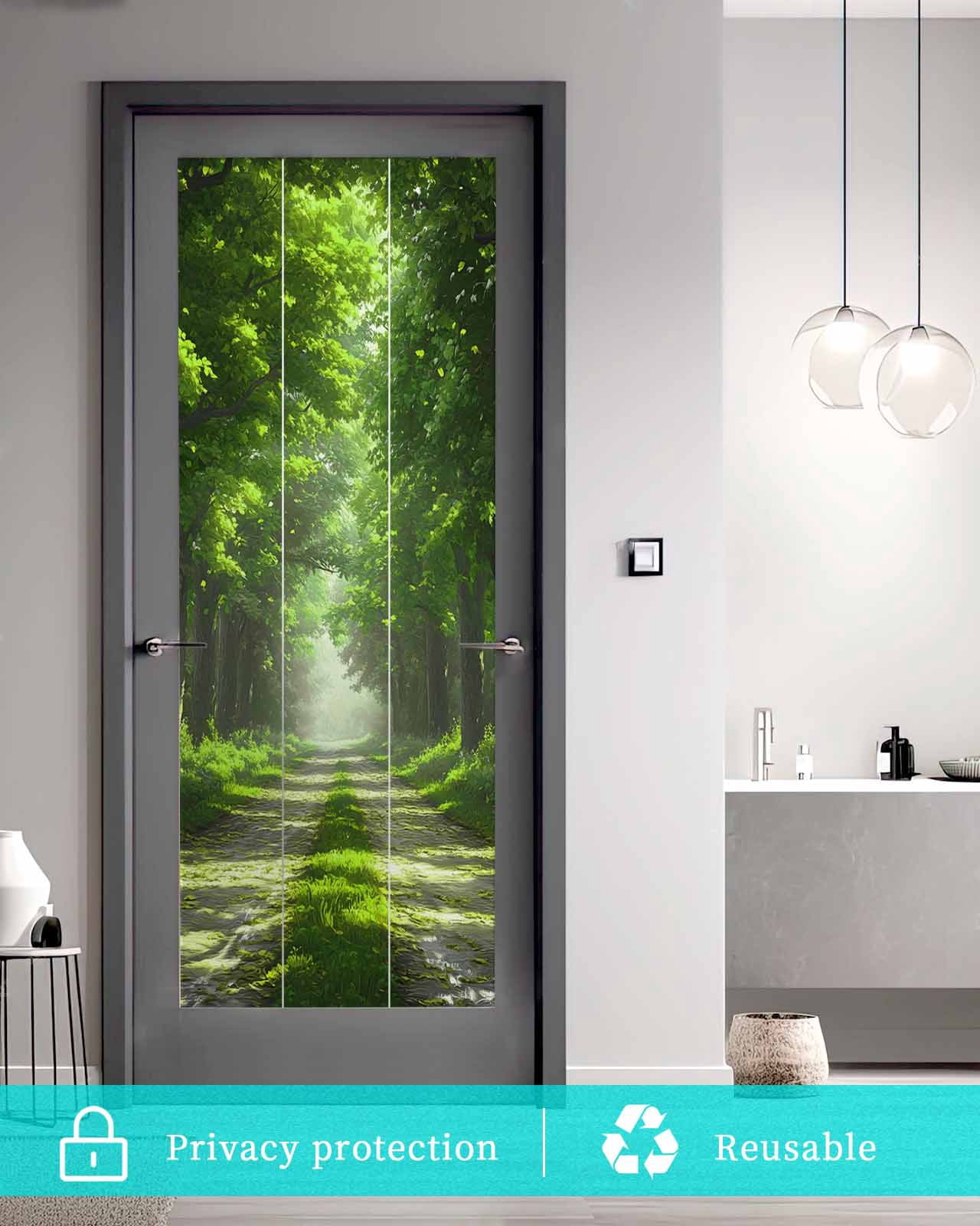 Window Privacy Film Green Trees Stained Glass Window Film Decorative Sun Block Window Cover Forest Art Decor Spring Summer Nature Leaf Window Clings Static Adhesive Sticker for Bathroom 29.5"x78.7"