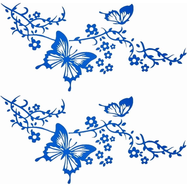 2 hojas de pegatinas impermeables de PET para parachoques, reflectantes, con diseño de mariposa, flor y enredadera hawaianas, para espejo retrovisor de coche, para mujer