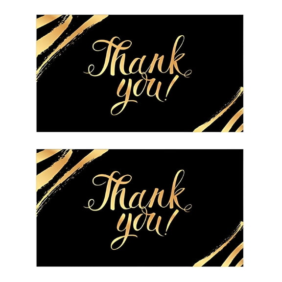 CCOCC 100-Pack for Appreciating Small Business Support,2x3.5 Inches Black Gold 'Thank You' Cards