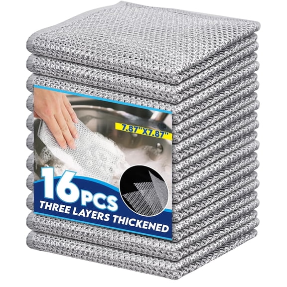 16 PCS Silver Wire Mesh Dishcloths Non Scratch  - Double Layer Non-Scratch Reusable Quick-Dry Odor-Free Scrub Cloths for Dishes, Kitchen , Cookware, Sinks, Stove Tops