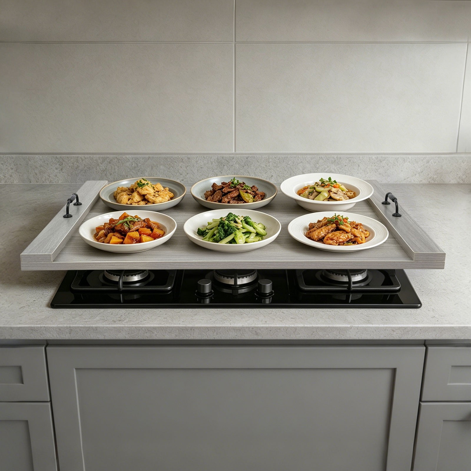 ToppiJoy Stove Top Cover with Handles, 30 x 22 Inch Noodle Board, Solid Wood & Melamine, Multifunctional Kitchen Countertop Protector, Space-Saving & Easy to Clean
