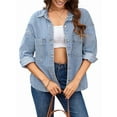 thumbnail image 3 of Female Jean Shirt Jacket Casual Long Sleeve Denim Shirts Fall Outfits Light Blue L, 3 of 9