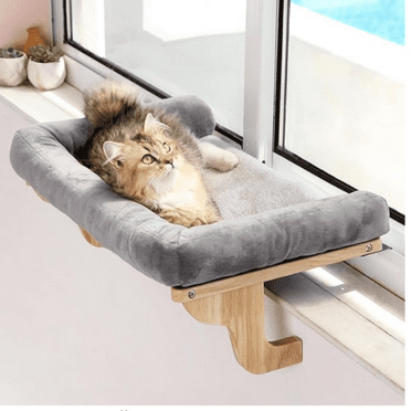 Cat Perch for Window Sill with Bolster - Orthopedic  Design with Premium Hard  & Robust Metal Frame - Cat Window Seat for Large Cats an Kittens -   Color   with Gray Bed