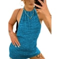 thumbnail image 2 of Wangscanis Robe d'Été Tricotée pour Femme, Jupe Dos Nu à Col Noué de Couleur Unie, 2 of 9