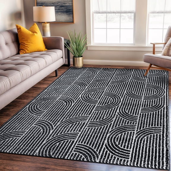 World Rug Gallery Modern Arch Pattern Stripe Area Rug - BLACK 7' 10" x 10'